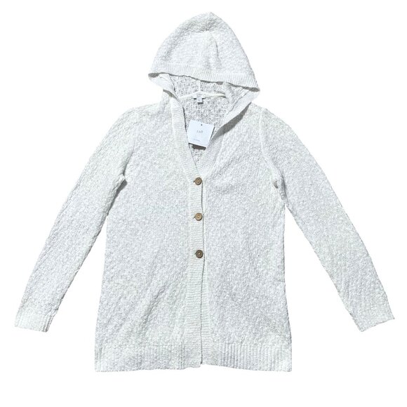 J.Jill Womens Sz S White Hooded Cardigan Sweater With Button Front & Ribbed Hem - Picture 1 of 9